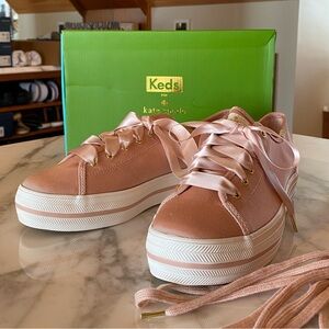 Keds Kate Spade, pink, satin ribbon, tennis shoe